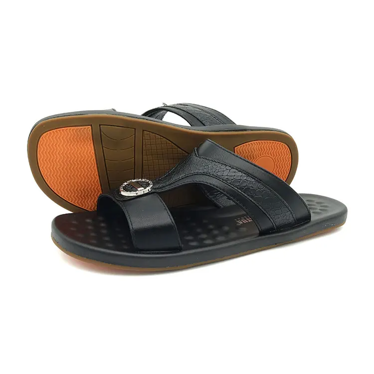 STOCK MOQ 20 pairs men Slipper fashion PU leather Flip flop