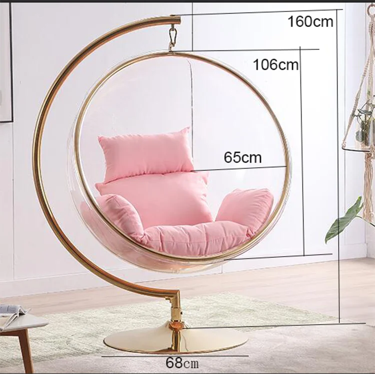 Luxury Golden Frame Transparent Hanging Chairs Swing Floor Stand Acrylic Bubble Chair for Living Room Bedroom