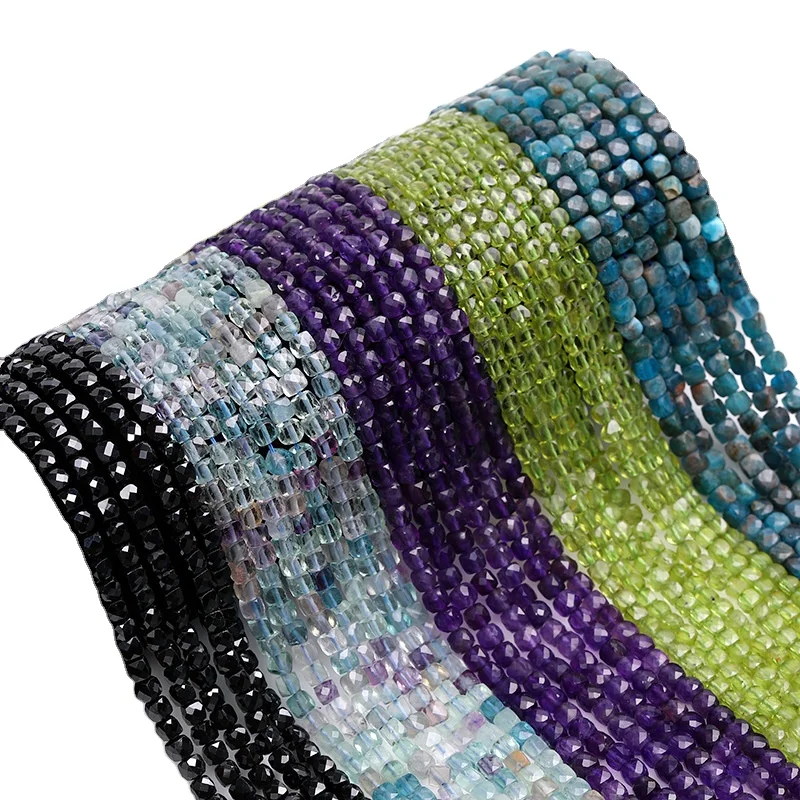 Гранёный вручную 4 мм куб черный Шпинель Аквамарин морганит лазурит флюорит драгоценный камень Бусины россыпью для DIY ювелирных изделий