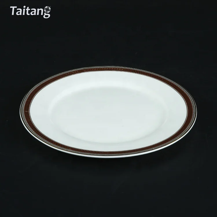 Restaurants Plate Decal Rim Flat Plates Round Tableware Set White Ceramic Decal Plate
