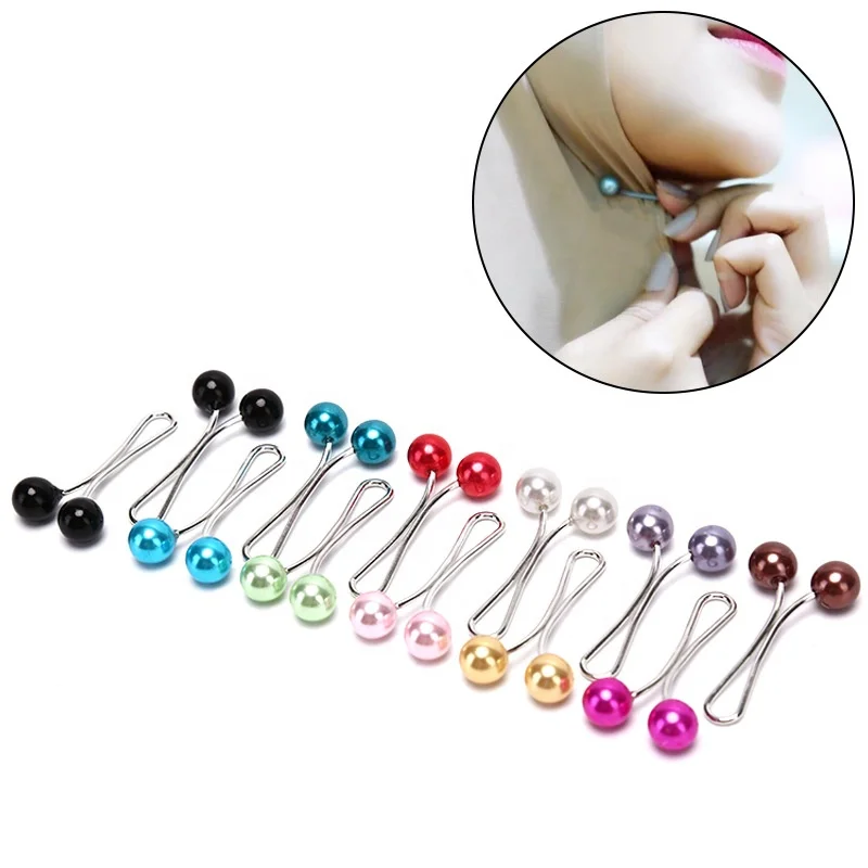 12 Pins/Bag Brooch Hijab Muslim Accessories U Shaped Clip Scarf Pins For Women Muslim Hijab Pin Drop Pearl Scarf Brooch