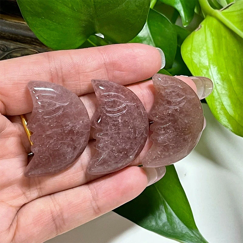 Gemstone Moon Polished Healing Crystals Little Moons With Face Carving Crafts For Decoration