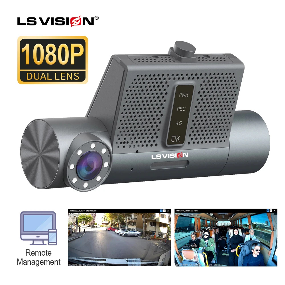 LS VISION Built-in GPS Intelligent 4G Vehicle Video Recorder Dual Lens Wifi Hotspot Dash Camera for Family Car Taxi Safety