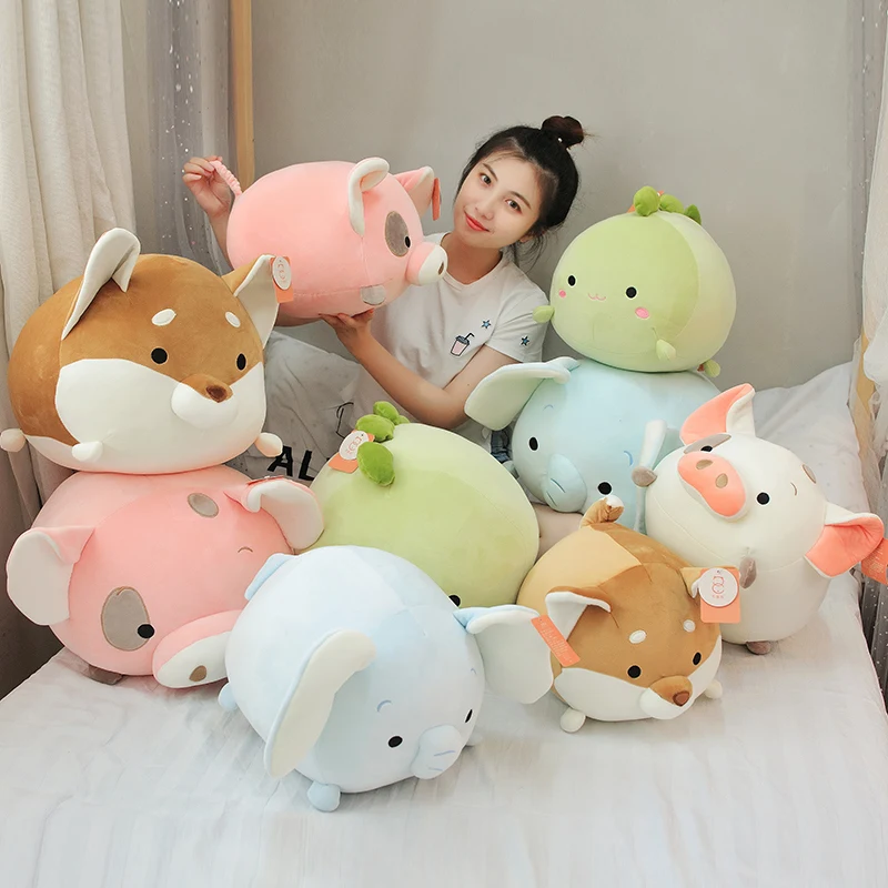 cute round ball pillow doll animal stuffed toy pig doll elephant dinosaur soft plush toys