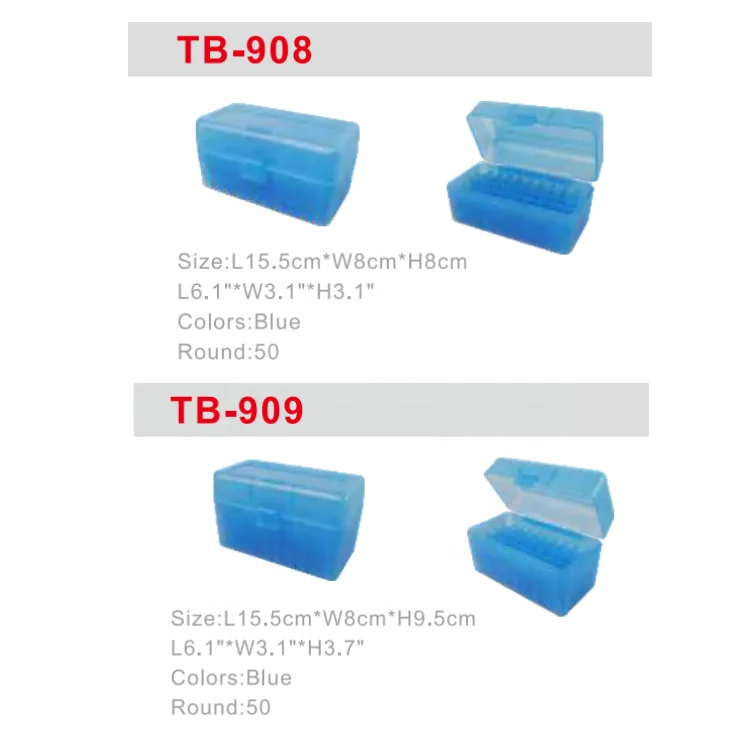 TB-908 Custom Carrying Blue Hard Plastic Ammo Can Bullet Case Box 50 Round