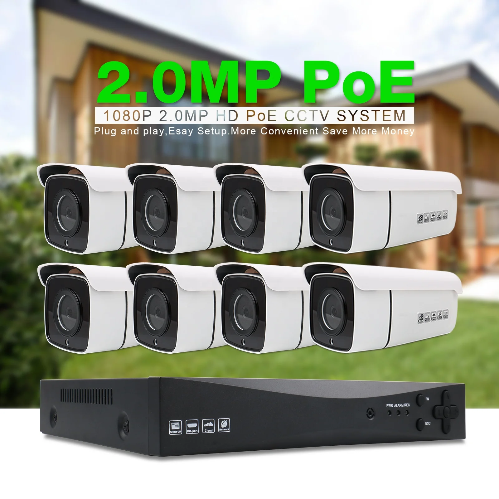8-канальный сетевой видеорегистратор NVR POE 2Mp IP камера H.265 Быстрый QR Code простая настройка система видеонаблюдения HD инфракрасный Водонепроницаемая камера