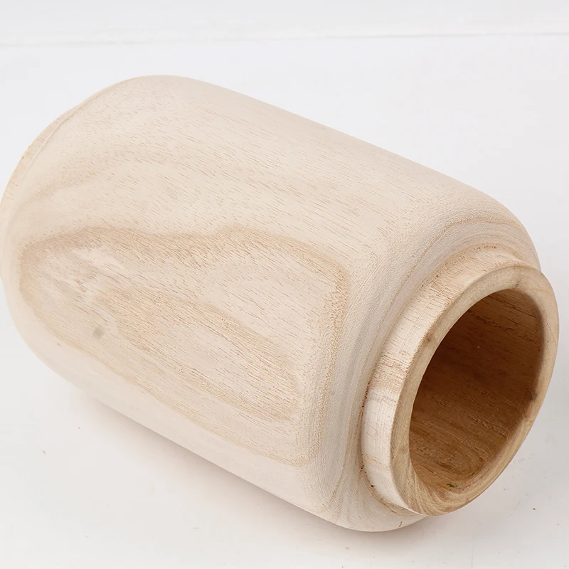 Simple modern paulownia wood small vase dry flower vase garden style bedroom living room family decoration
