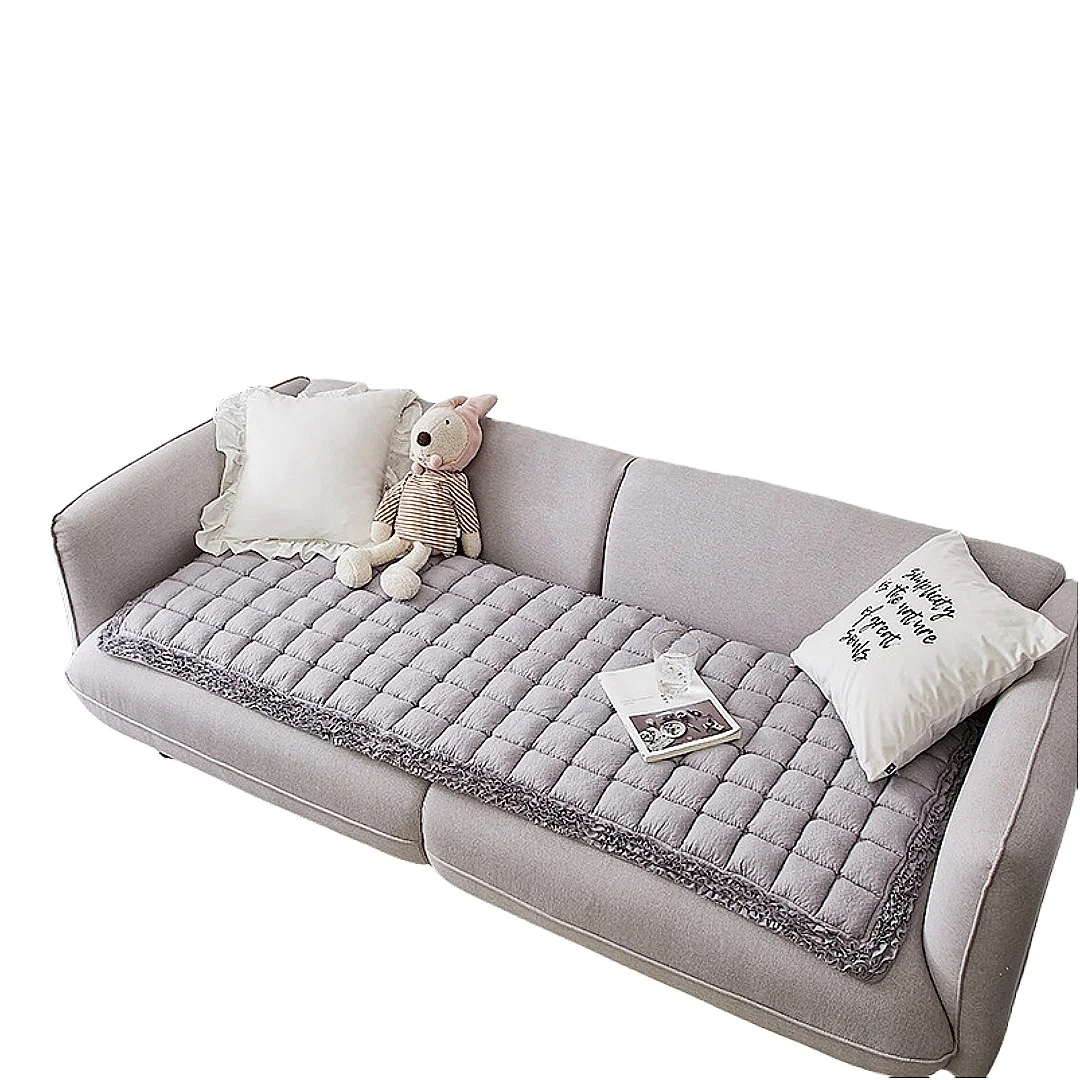 Cotton Quilted Couch Sofa Cover Solid Color-B Sectional Couch Cover with Ruffles Non Slip Soft Floor Mat Chair Seat Cushion
