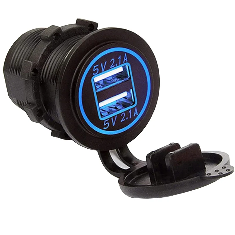 12V-24V Dual USB Port Car Charger Motorcycle 5V 4.2A Charger Socket Waterproof Fast Quick Charge Adapter for Vehicle Boat Truck