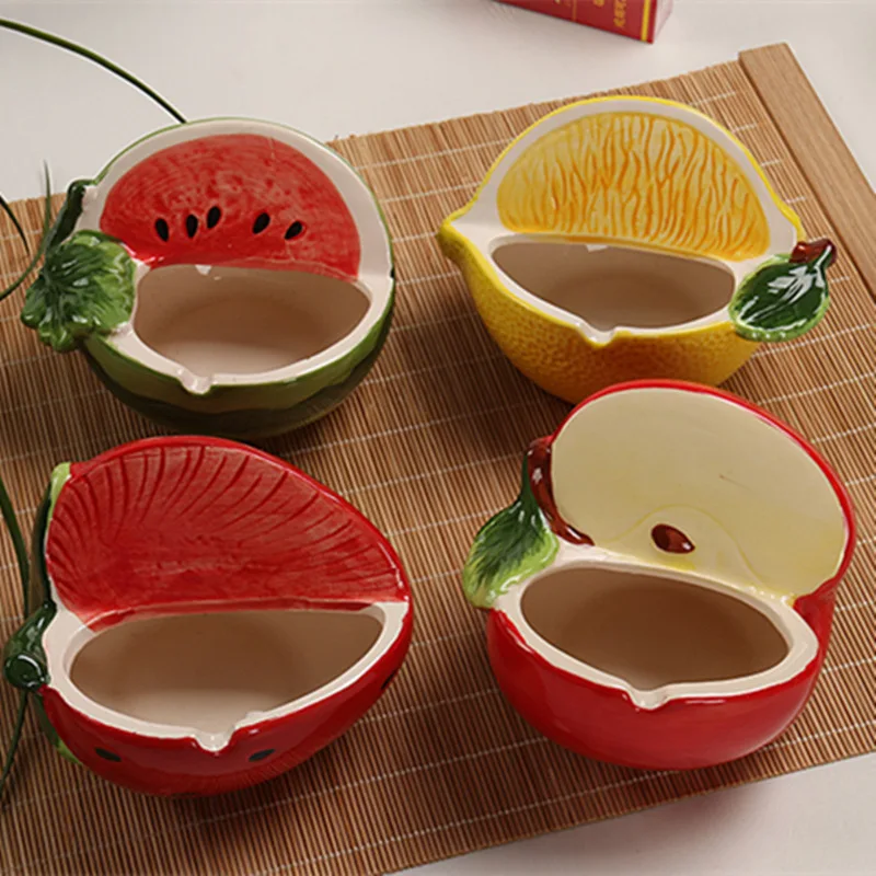 Cute Fruit Theme Ceramic Ashtray,Strawberry Apple Orange Design Cigar Ashtray Porcelain Ash Tray for Indoor or Outdoor Use