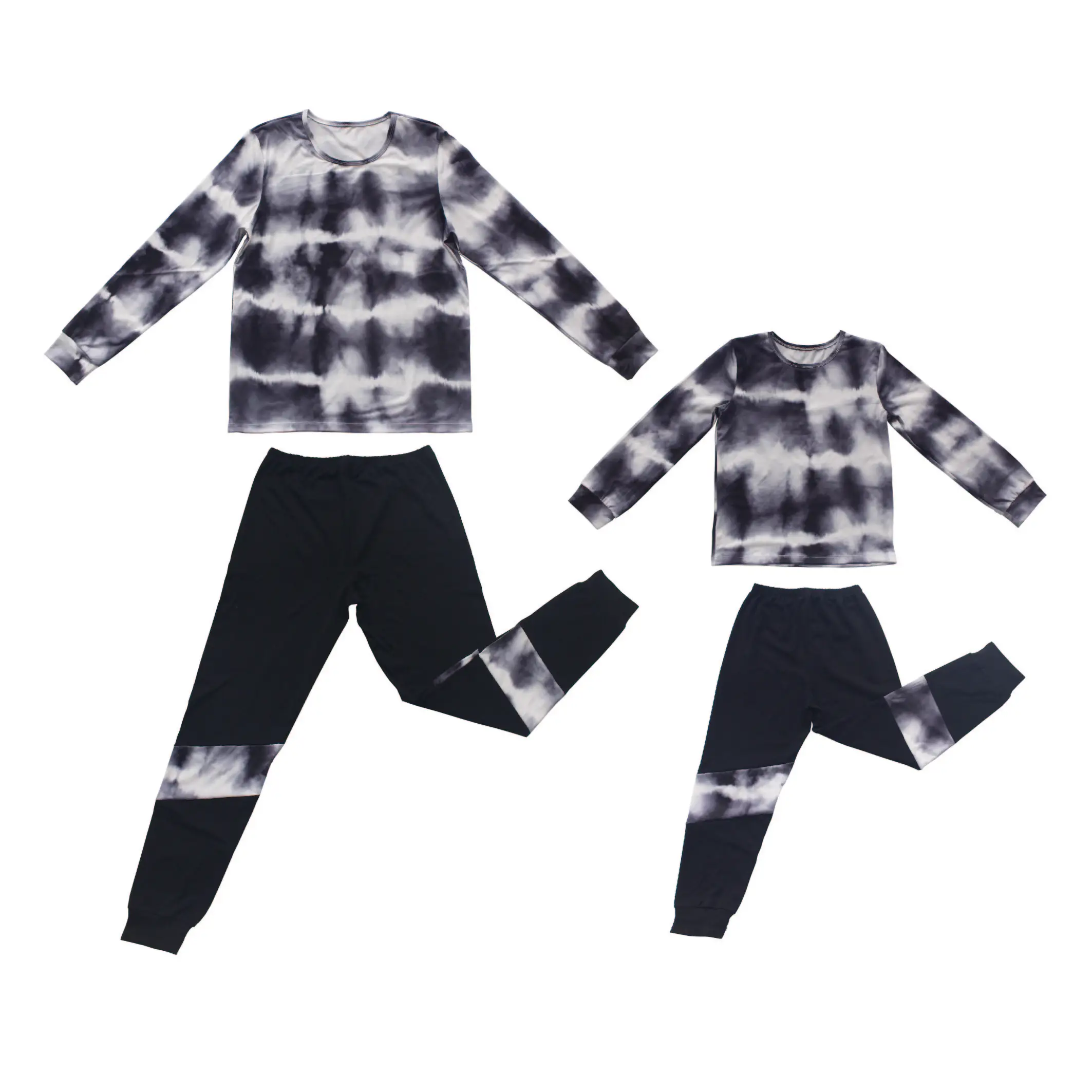 2020 new custom long sleeve two piece tie dye mommy and me sweatsuit