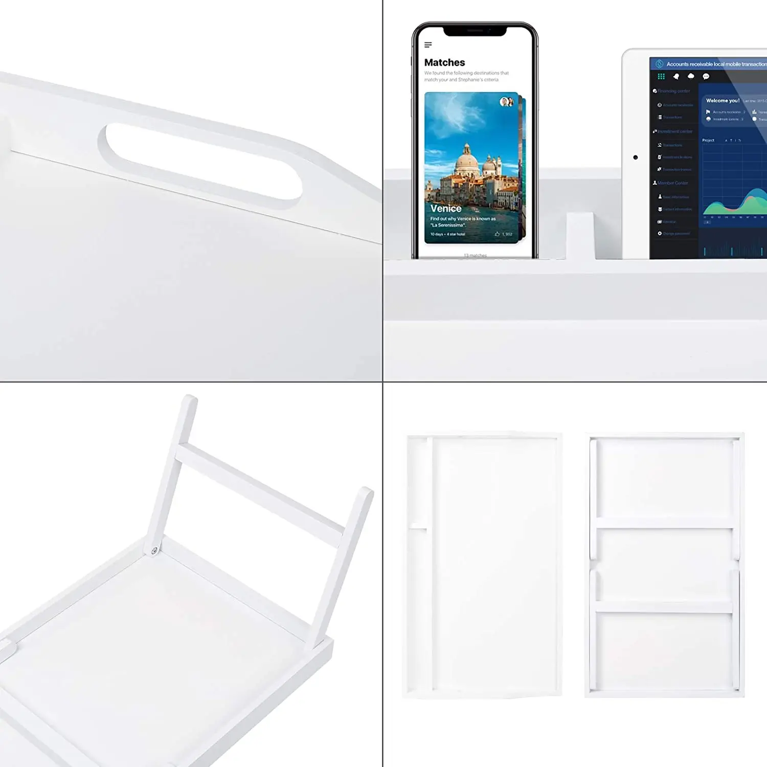 Bed Tray Folding Legs with Handles Breakfast Food Tray for Sofa Eating,Drawing,Platters  Serving Lap Desk Snack Tray White