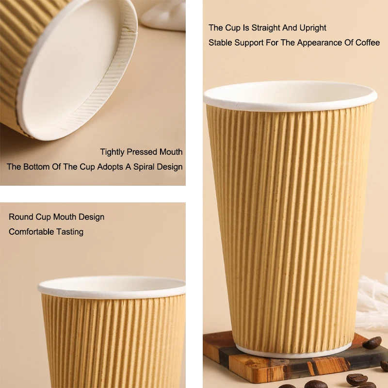 Custom Ripple Wall Insulated Disposable Paper Coffee Cups Restaurants Cafes Take Away Cups With Lid