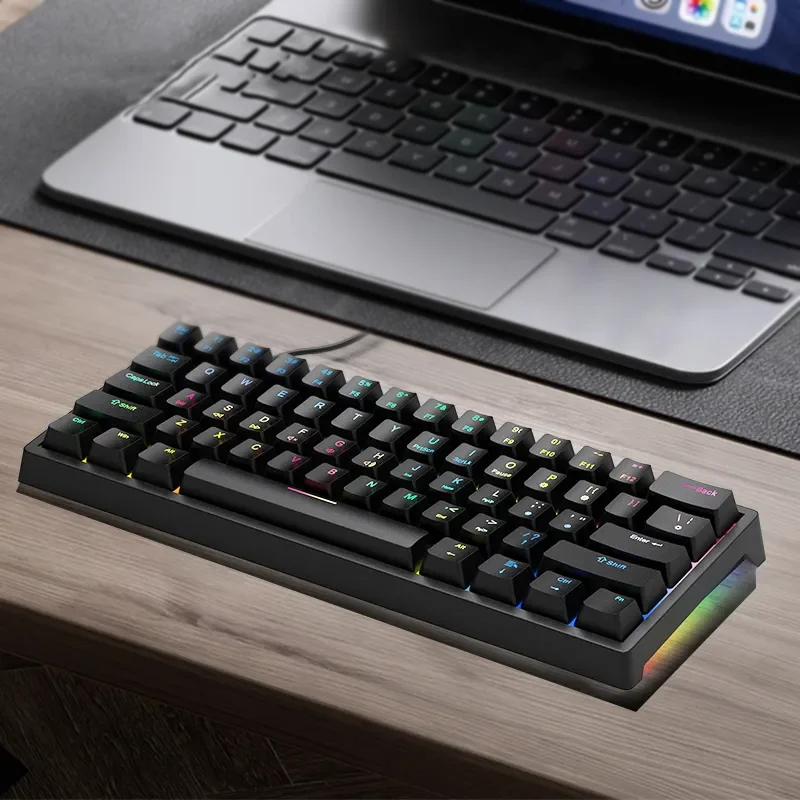 Full Key Hot Swap Gaming Mechanical Keyboard Wired 61 Keys Keyboard with LED Backlit Office Gaming Keyboard
