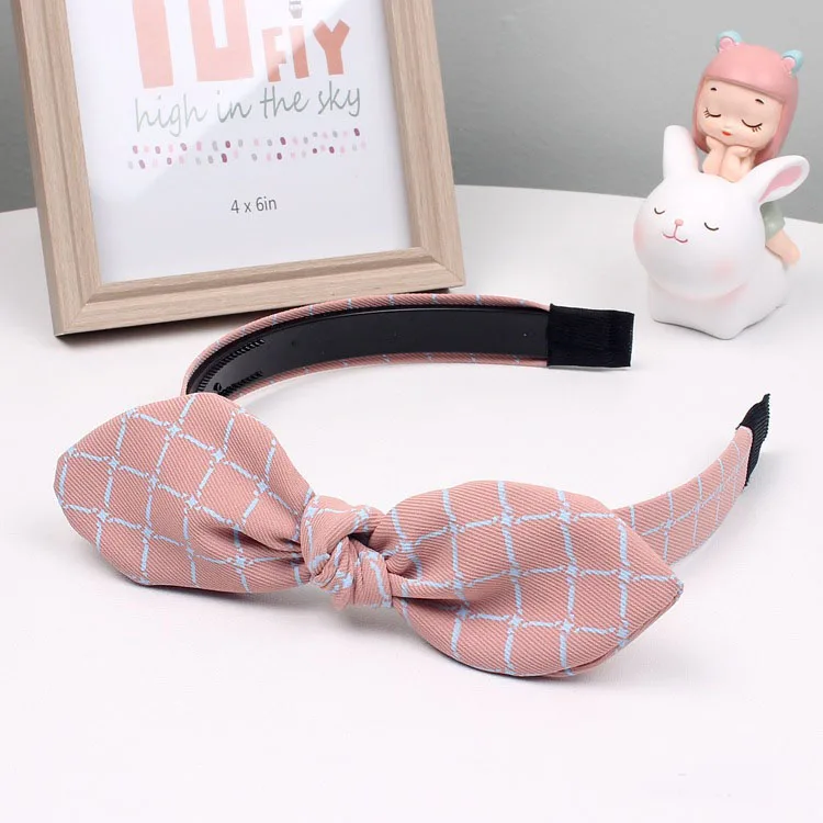 ALLCH RTS Plaid Bow Headbands Beauty Press Hair Head Hoop Knot Ornament Rabbit Ears Vintage Elastic Cross Hair Accessories