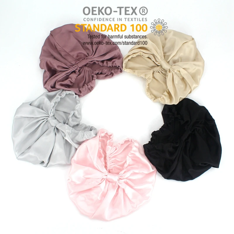 Silk Turban Bonnet Custom Extra Large Double Layer Silk Sleeping Bonnet 100% Silk Satin Long Hair With Bow Tie