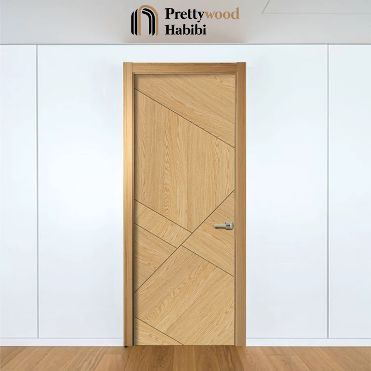 Prettywood Geometry Design Modern Interior Door Solid Wooden Waterproof Prehung American House Veneer Bedroom Bathroom Door