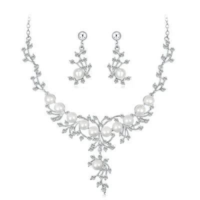 VRIUA Hot Sale Pearl Necklace Set Fashion Creative Diamond Necklace Earrings Two Piece Set