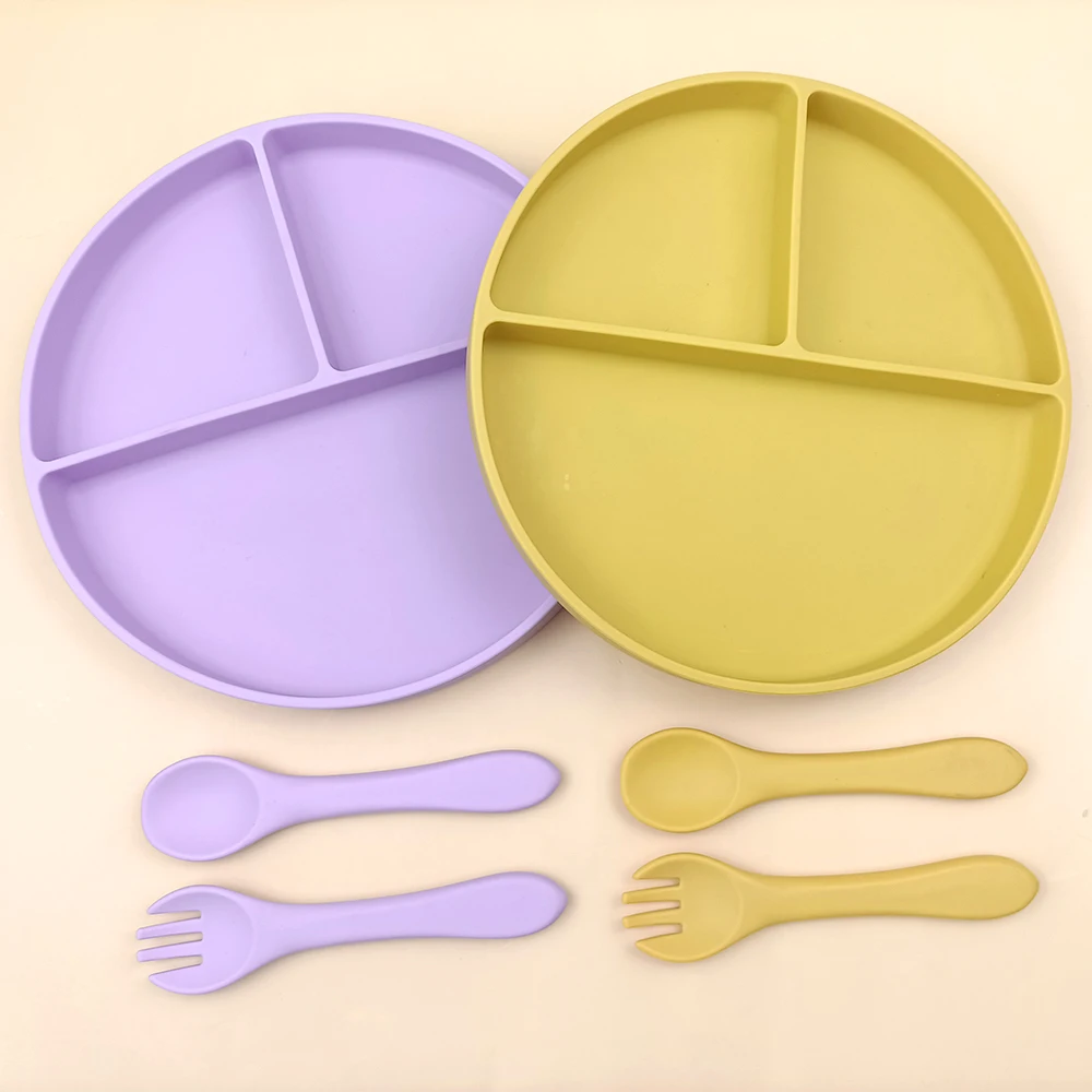 3PC Set BPA Free Silicone Baby Plate With Cutlery Set Custom Logo Lower MOQ Factory Price In Stock Ready To Ship