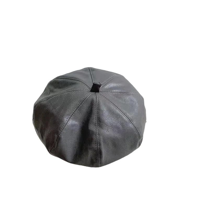 Wholesale Custom Fashion Painter Artist Ladies Winter Fall Painter style Ladies Solid color warm PU leather beret hat