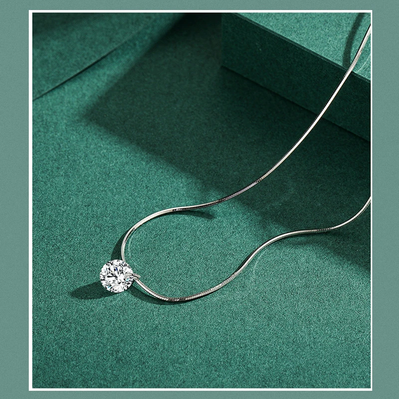 Temperament s925 silver female fresh girl necklace female single diamond fashion short necklace snake bone chain jewelry