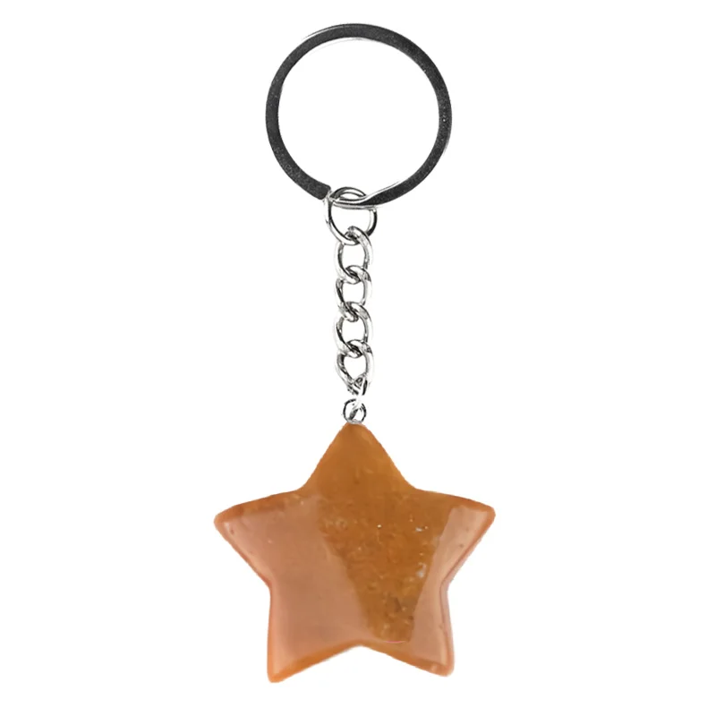 Wholesale Yellow Jade Natural Stone Crystal Stone Keychain New Fashionable Pentagram Keychain Customizable Keychain