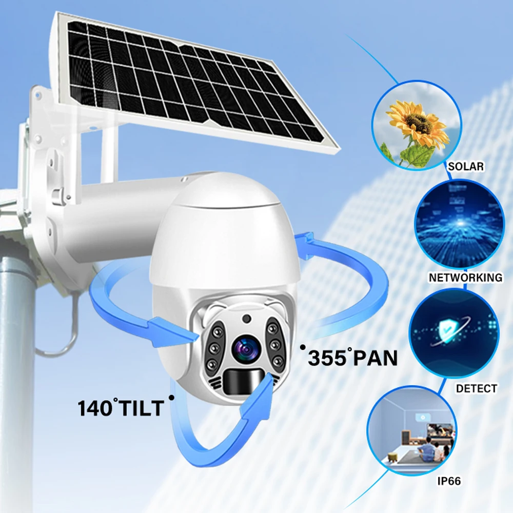 3MP 4G/WIFI Low Power Build-in Battery Starlight Night Vision Solar Powered PTZ Outdoor HD CCTV IP Lowpower Camera