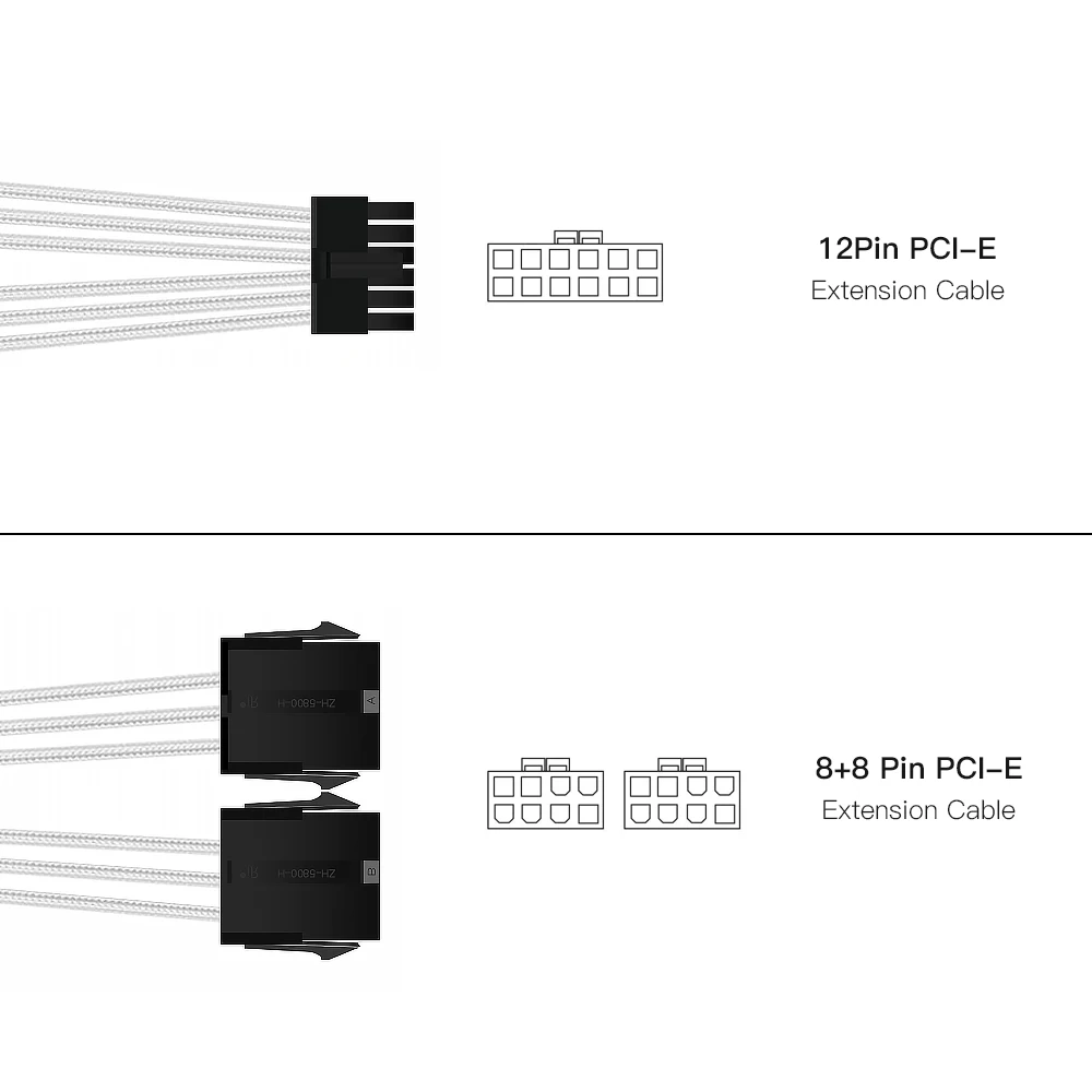 Power Supply Cable Sleeves PCIe Molex Micro-Fit 3.0 Connector For NVIDIA Ampere GEFORCE RTX 3070 3080 Black White