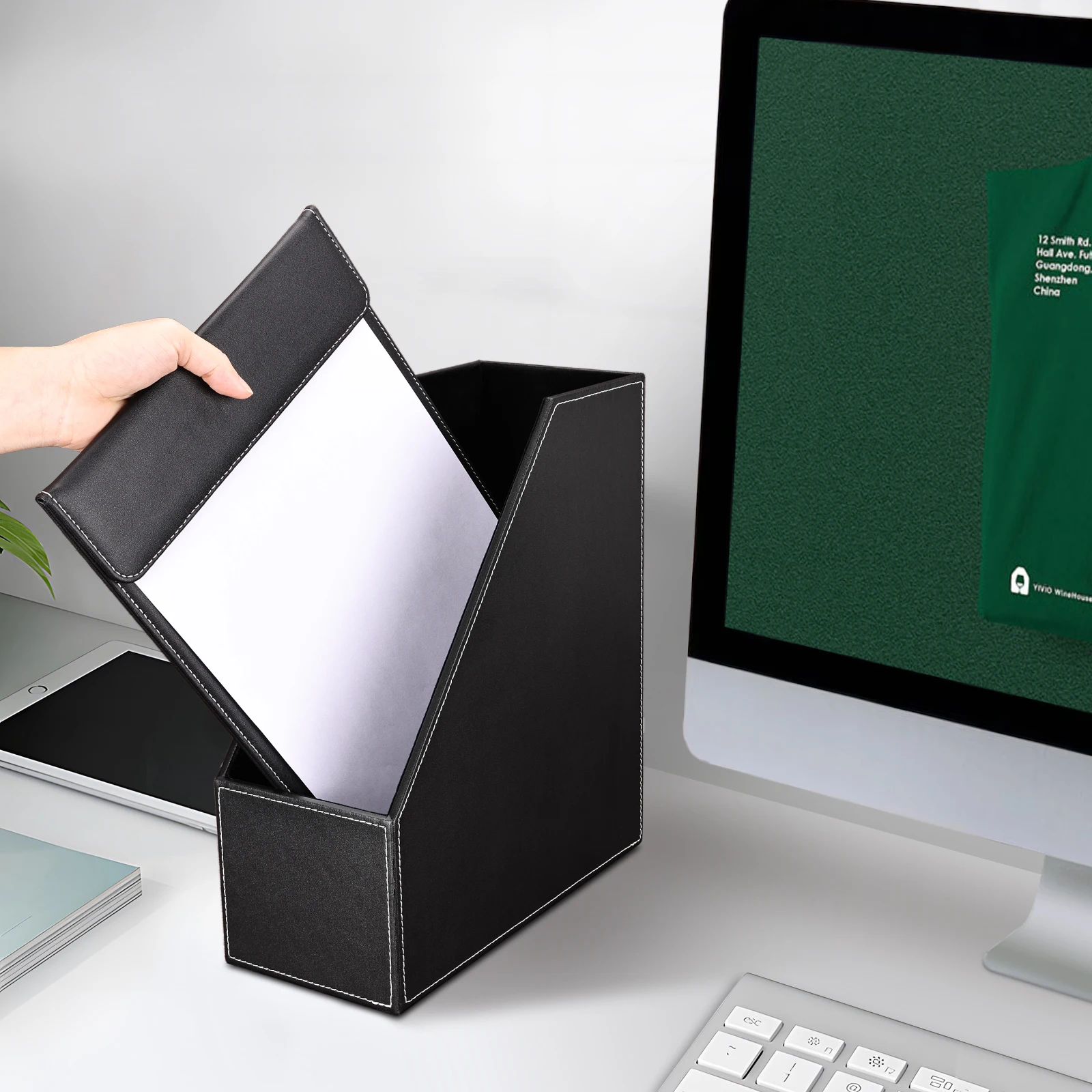 5 PCS Set Pu Leather Magazine Storage Rack Pen Holder Tissue Box Cover Tray Desk Organizer File Holder Accessories Desktop Set