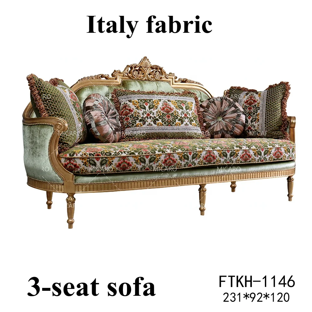 Italian classic furniture living room high quality velvet fabric curved sofa set