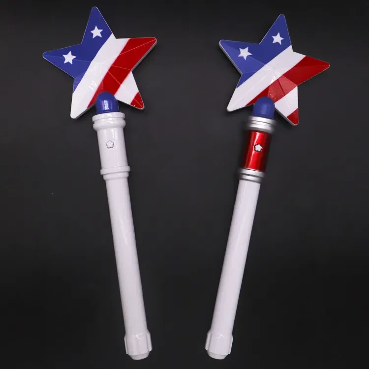 LED Flashing Light Up Star Wand with American Flag Printing for July of 4th