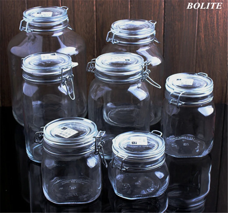 0.5L 0.75L 1L 2L 3L 4L hermetic glass bottle jars glass food container glass spice jar with clamp lid