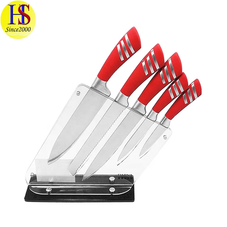 Набор кухонных ножей из нержавеющей стали с мягкой резиновой ручкой, 6 шт.