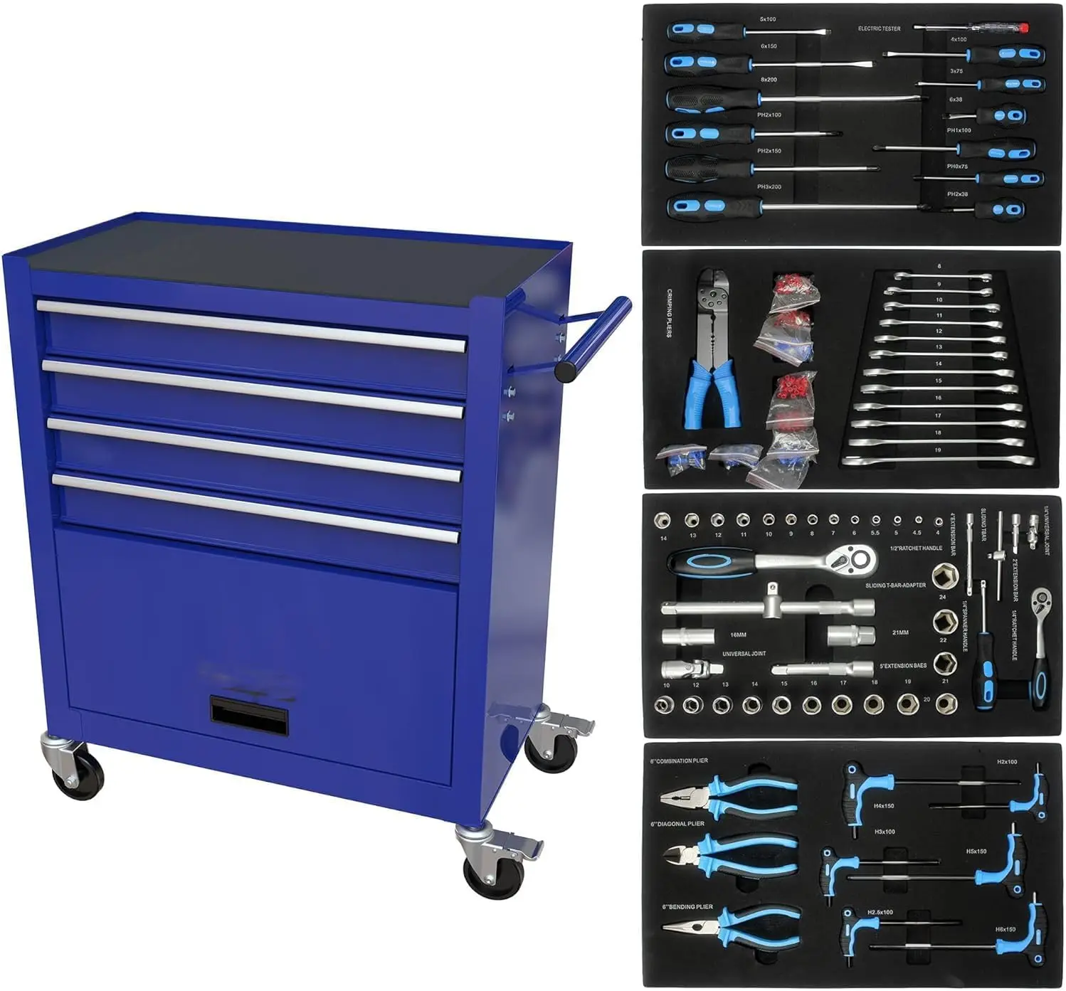 Custom Rolling Tool Chest 4 Drawer Tool Box with Wheels Heavy Duty Industrial Service Cart Storage Organizer Tool Case