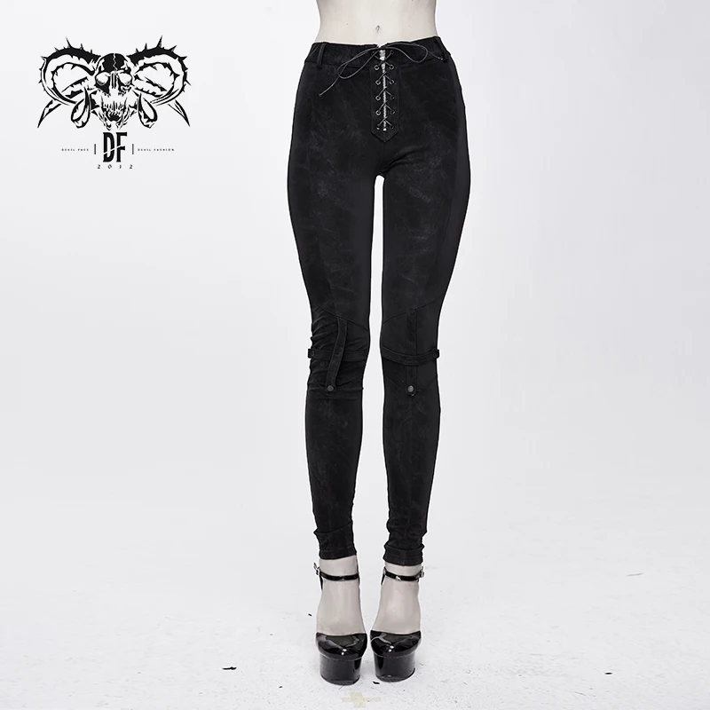 PT102 Devil fashion dark pattern stretchy cyberpunk sexy women black skinny pants with pockets