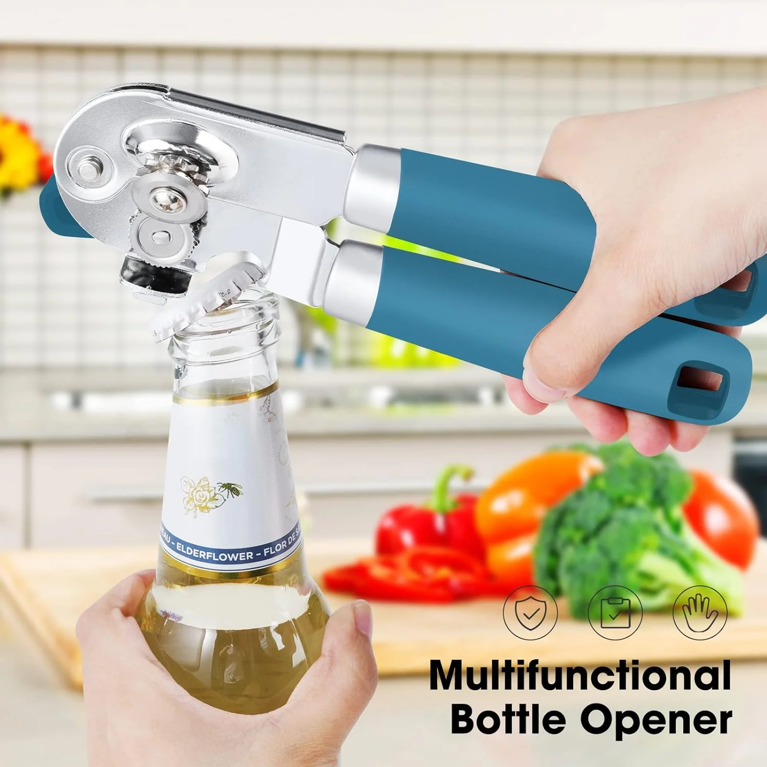 Multi-functional Bottle Opener Heavy Duty Stainless Steel Smooth Edge Manual Hand Held Can Opener with Soft Touch Handle