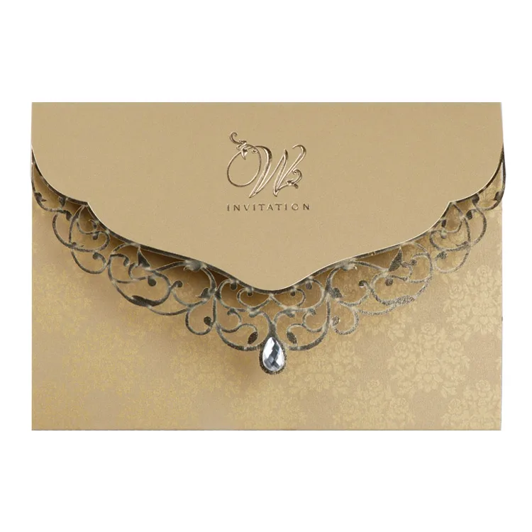
Elegant classic style ribbon invitation card and diamond embellishment in gold 