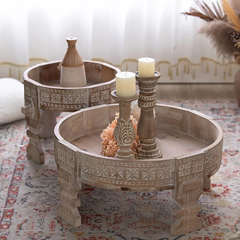 Nordic White Sofa Side Coffee Table Wood Cafe Corner Tea Table Small Vintage Wooden Round Coffee Table for Living Room