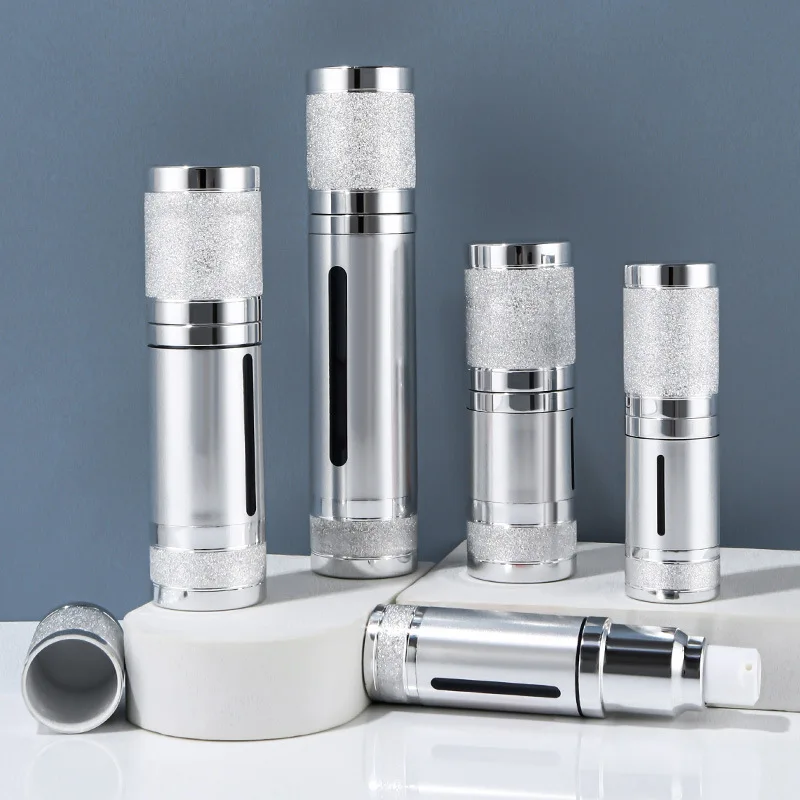 10ML 15ML 20ML 30ML 50ML 80ML 100ML 120ML Silver Tumbled Vacuum Cosmetic Pressed Lotion Dispensing Empty Bottle