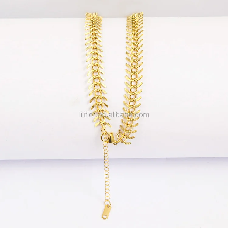 18K Gold Plated Stainless Steel Jewelry Spike Chain Embossing Craft Accessories Necklace P203074 3