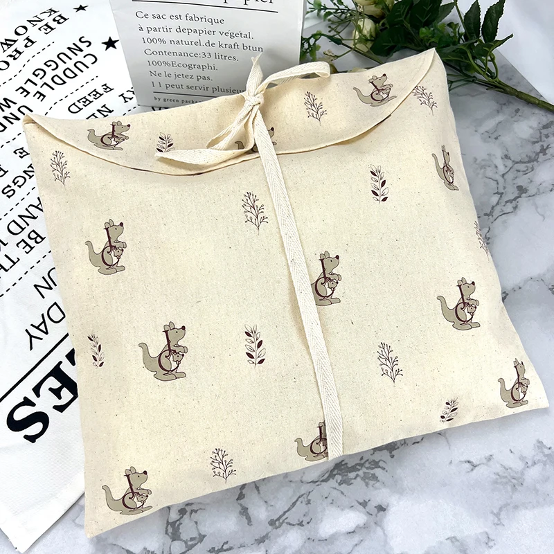 Wholesale eco friendly cotton envelope drawstring gift packaging bag pouch with bow
