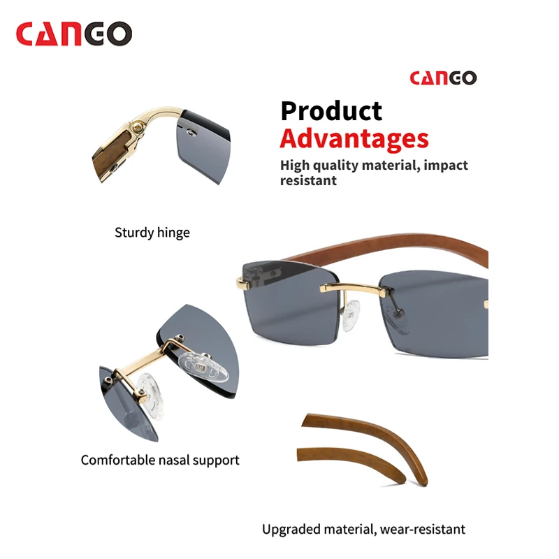 High quality Uv Protection Fashion vintage wooden rimless sunglasses men rectangle uv400 eyewear acetate sunglasses wholesale