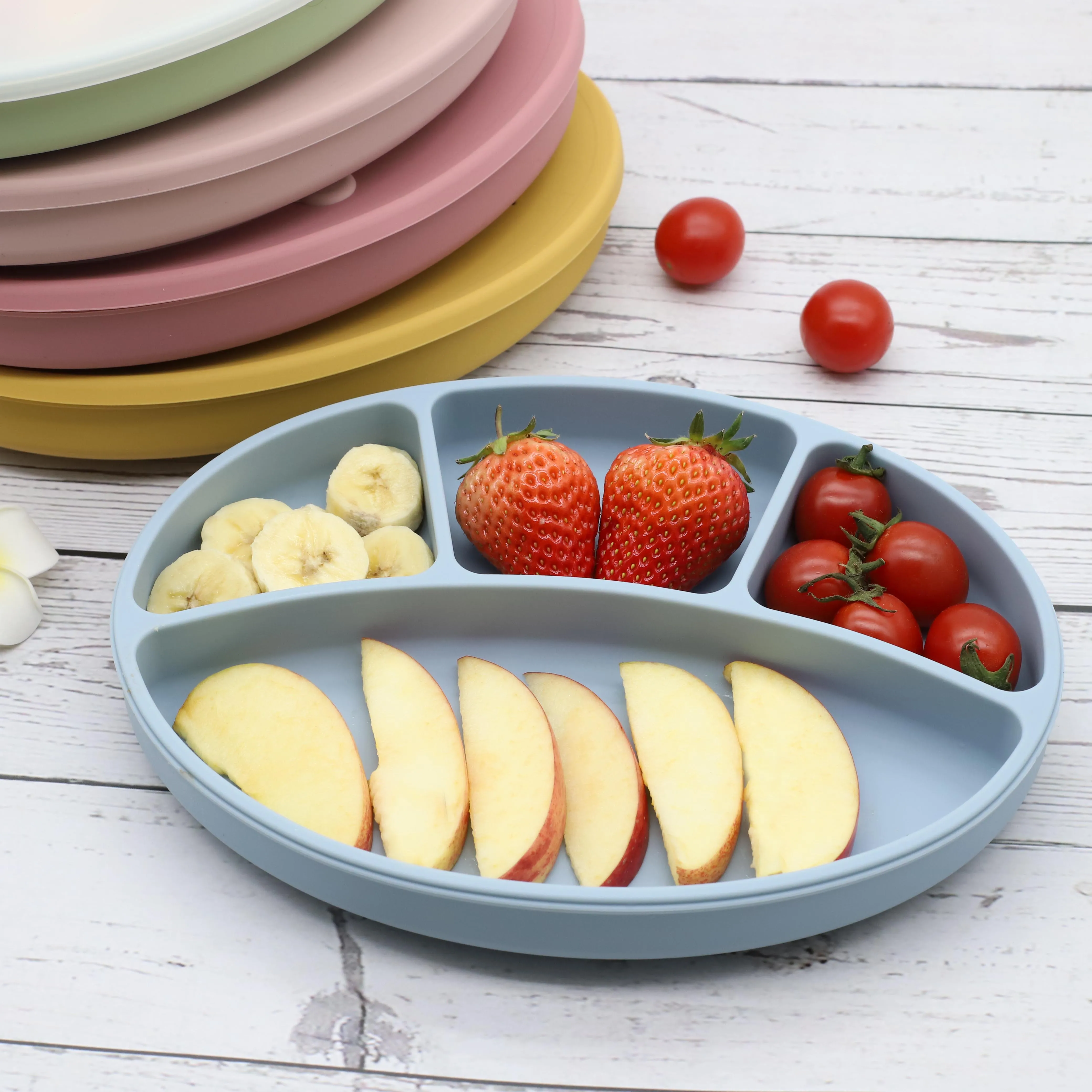  Amazon Baby Top Seller Product Sourcing Feeding Plate Set BPA Free Silicone Suction Dish and Spoon Bamboo