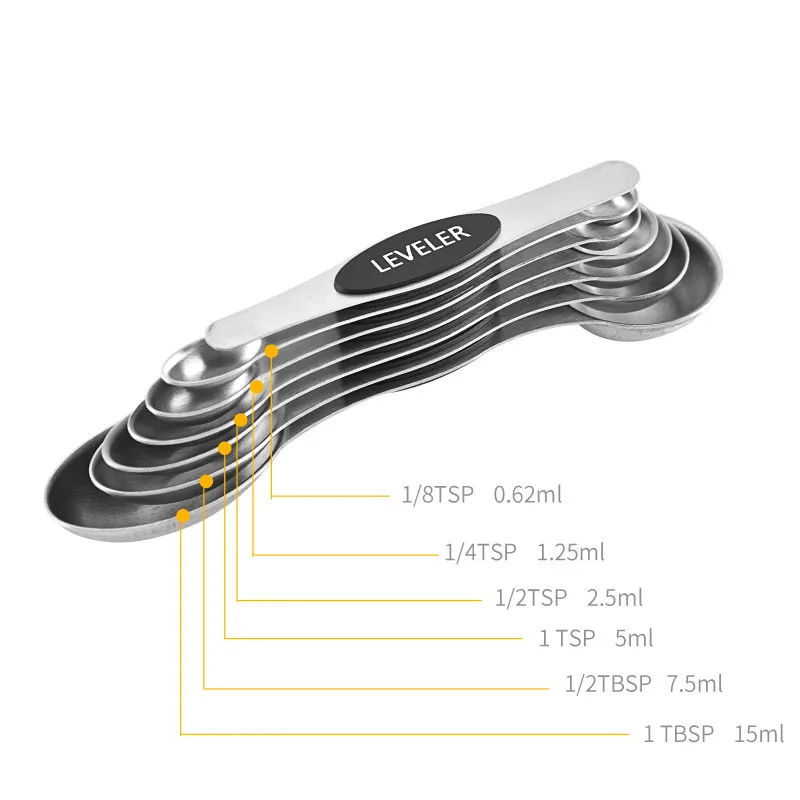 Лидер продаж на Amazon, набор из 7 Штабелируемых магнитных мерных ложек из нержавеющей стали