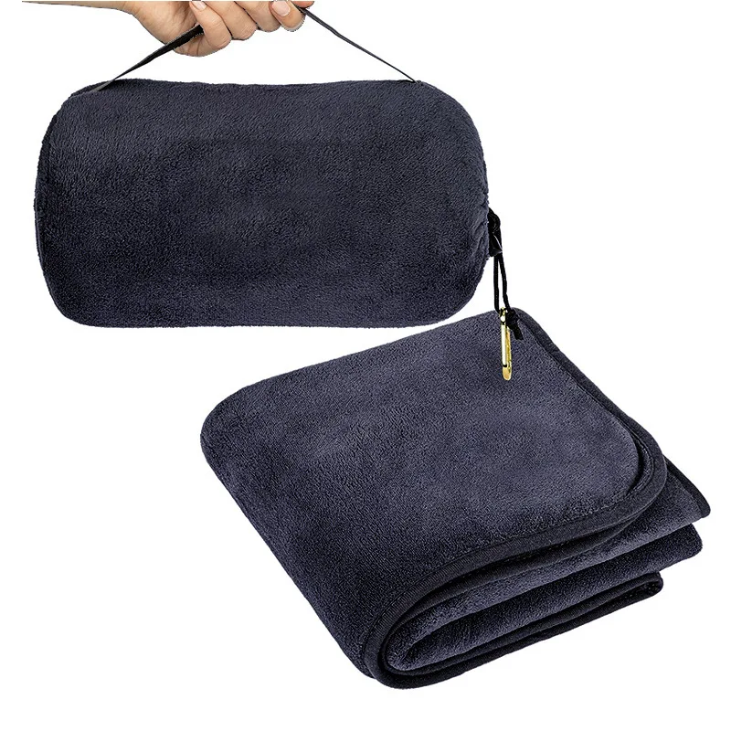 Travel Blanket Pillow in Soft Bag with Pockets, Plane Blanket Compact Packable,Long Flight Essential for Adults and Kids
