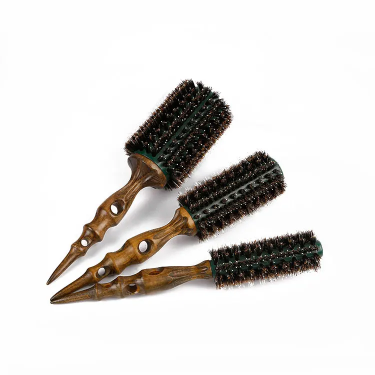 Chaoba High Quality Custom Salon Radial Hairdressing Wooden Round Hair Brush With Boar Bristle