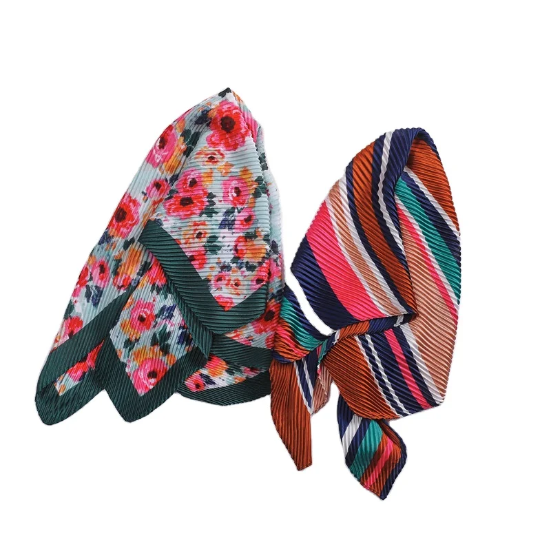 Оптовая продажа, Индивидуальный Женский плиссированный шарф с принтом всех видов, модный однотонный атласный шелковый шарф с квадратным воротником