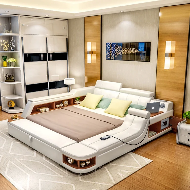 Bedroom furniture Tatami music leather bed massage sex bed king bed