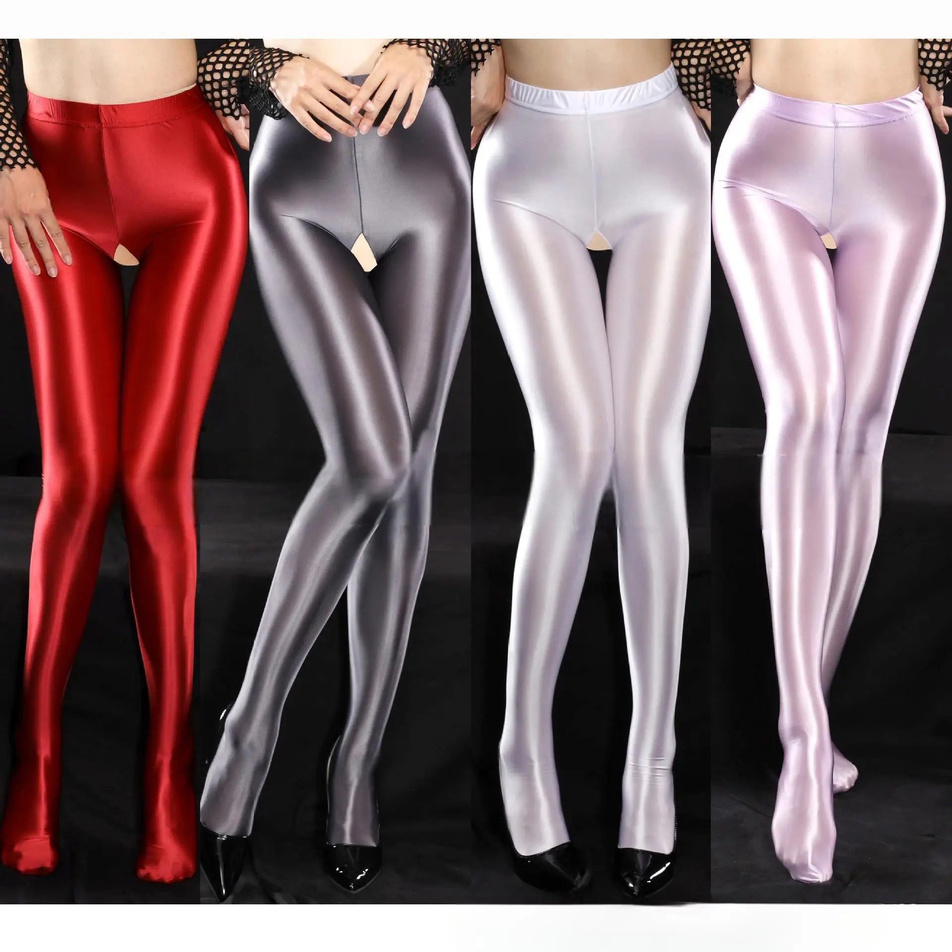 Silky Bodybuilding High Gloss Open Passion Free Sexy Stocking Pantyhose Glitter Pantyhose Toe Transparent Shiny Oil Stockings