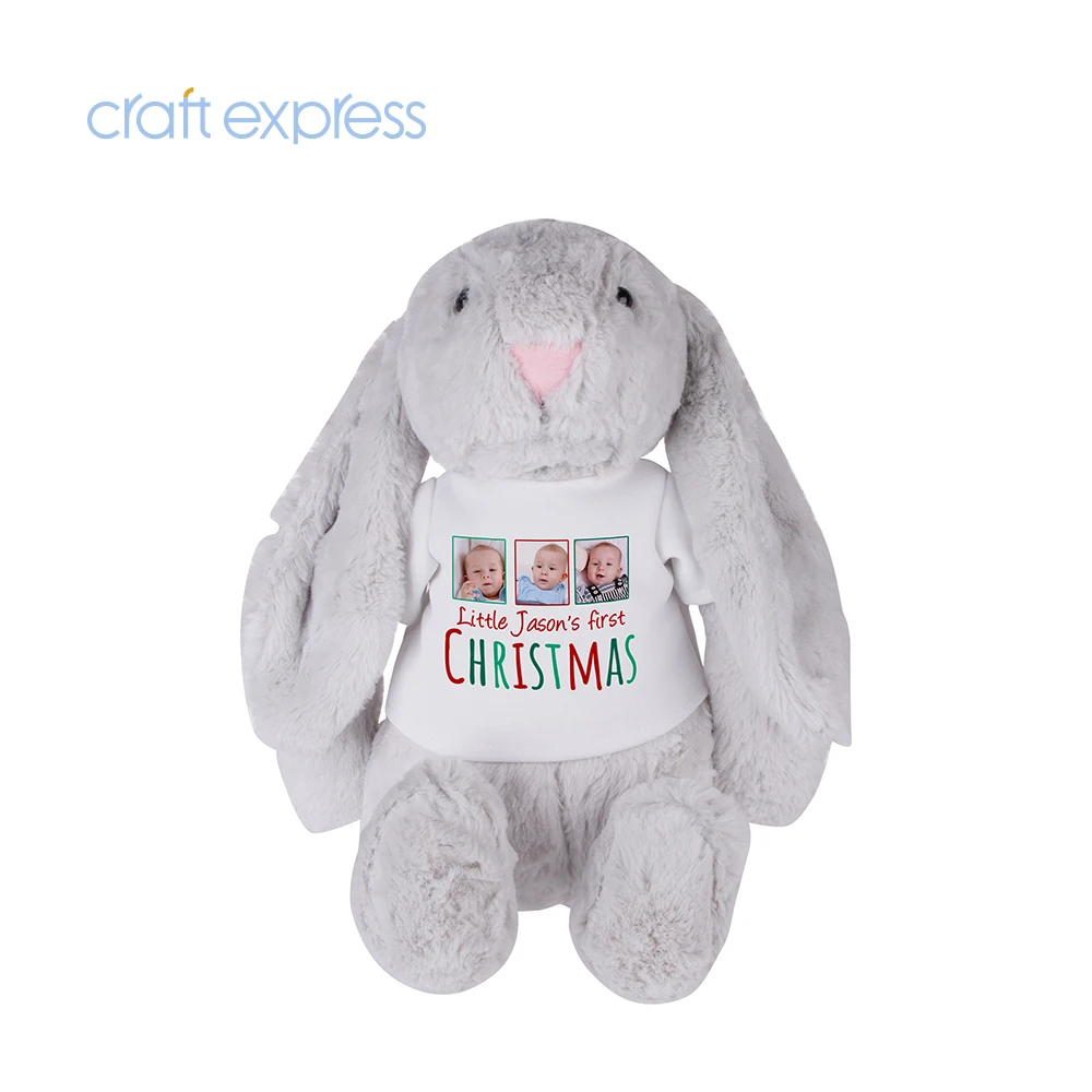 Craft Express Wholesale Custom Light Gray Sublimation Blanks 30cm Plush Bunny with Shirt
